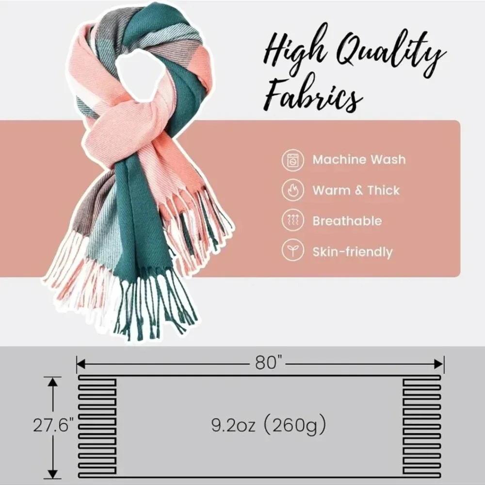 Womens Winter Scarf, Fashion Cashmere Feel Plaid Scarfs for Women, Pashmina Shaw